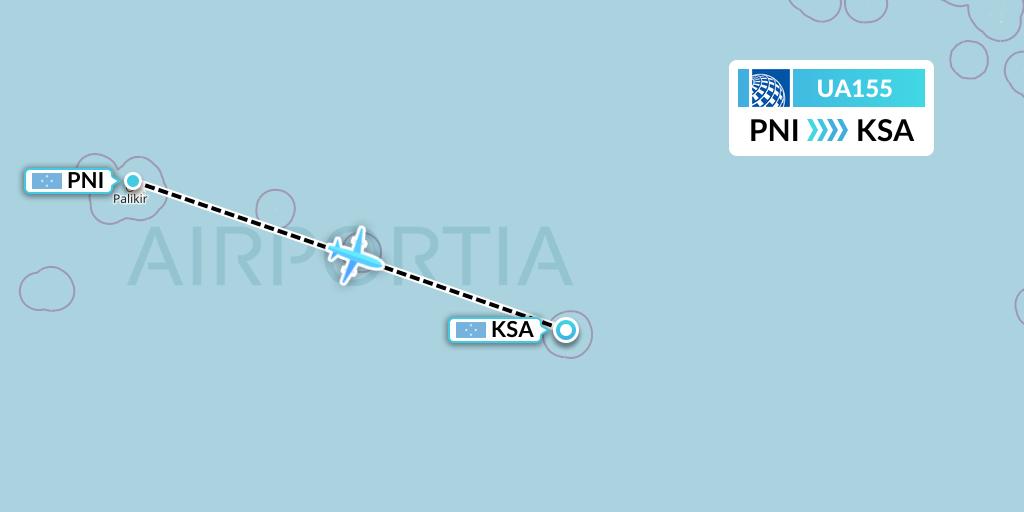 UA155 United Airlines Flight Map: Pohnpei to Kosrae