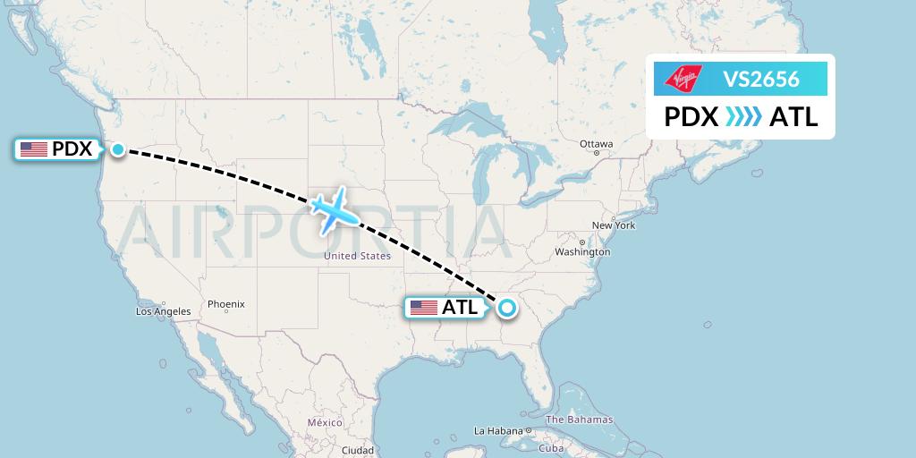 VS2656 Virgin Atlantic Airways Flight Map: Portland to Atlanta
