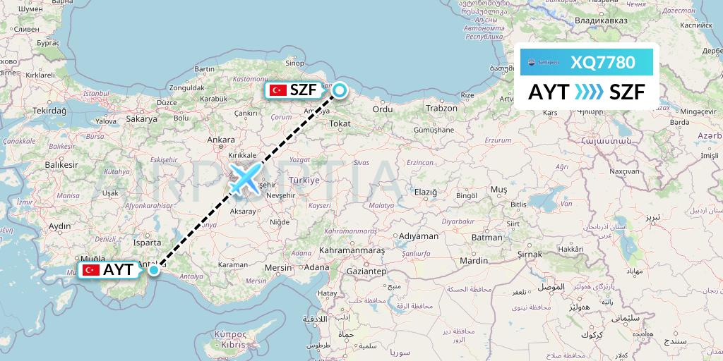 XQ7780 SunExpress Flight Map: Antalya to Samsun