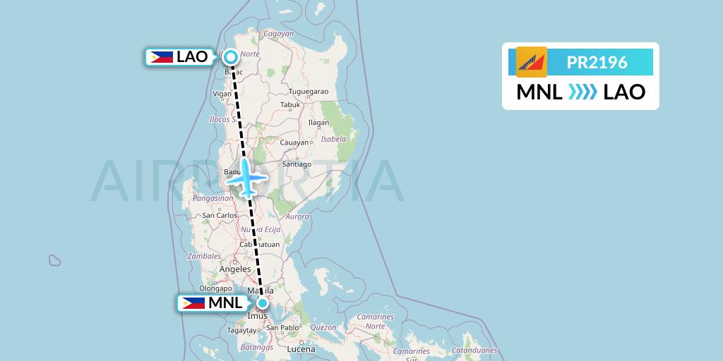PR2196 Philippine Airlines Flight Map: Manila to Laoag City