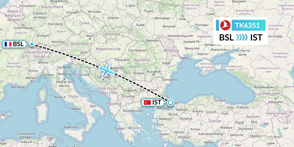 TK6351 Turkish Airlines Flight Map: Basel to Istanbul