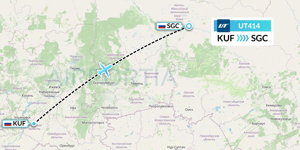 UT414 UTair Flight Map: Samara to Surgut
