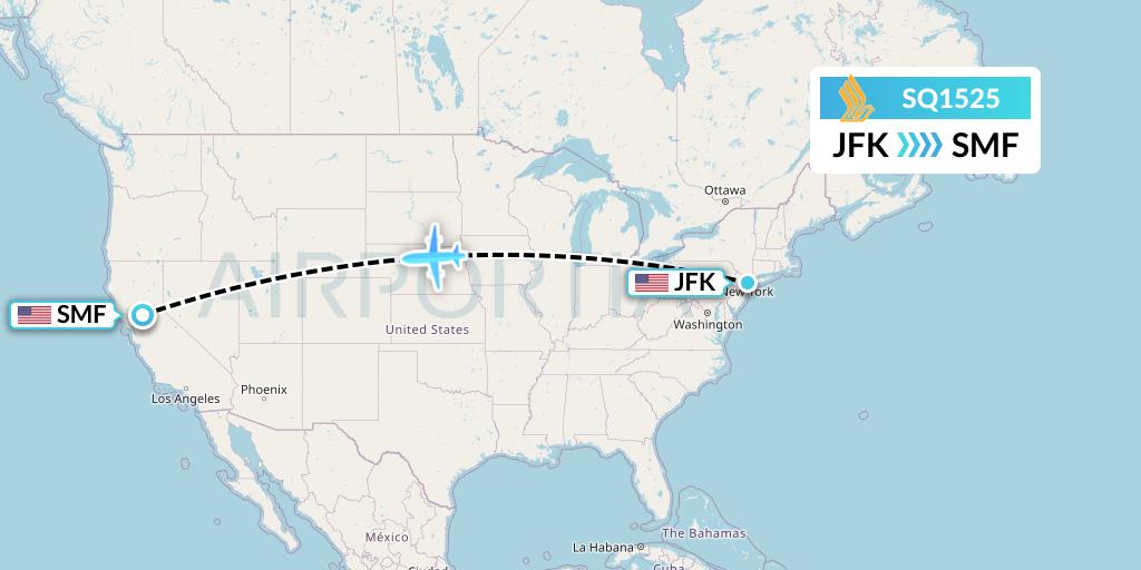 SQ1525 Singapore Airlines Flight Map: New York to Sacramento