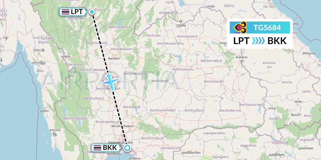 TG5684 Thai Airways Flight Map: Lampang to Bangkok