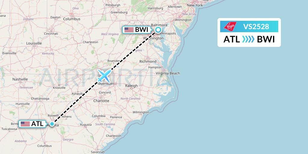 VS2528 Virgin Atlantic Airways Flight Map: Atlanta to Baltimore