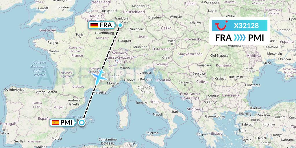 X32128 TUI fly Germany Flight Map: Frankfurt to Palma de Mallorca