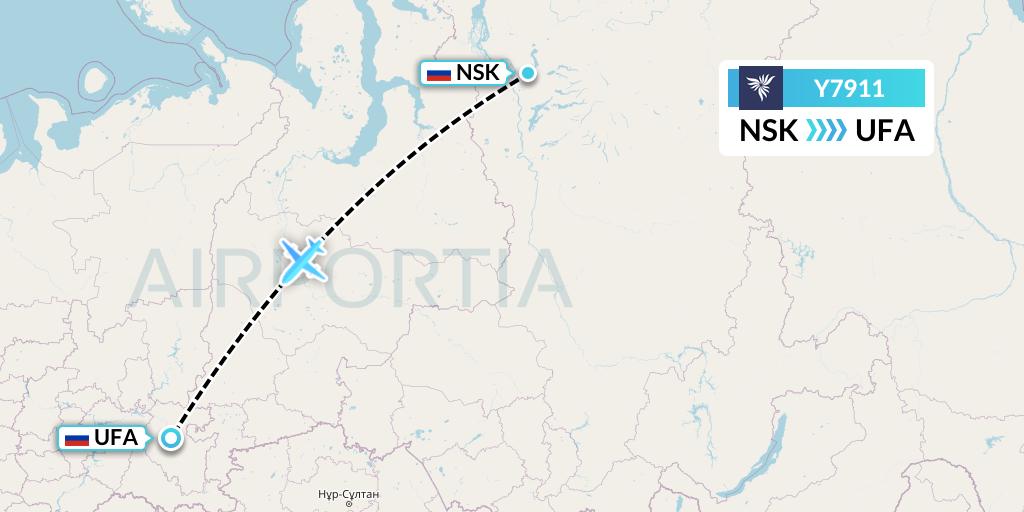 Y7911 NordStar Flight Map: Norilsk to Ufa