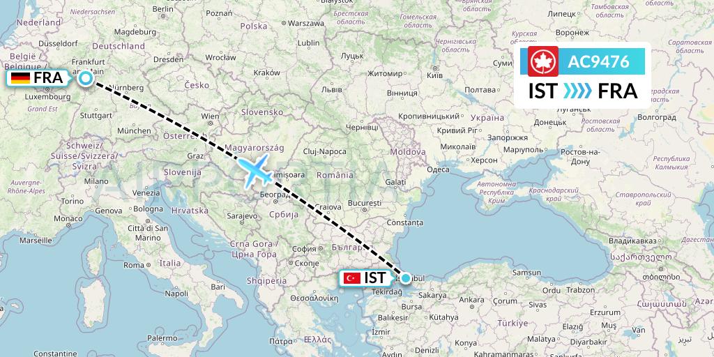 AC9476 Air Canada Flight Map: Istanbul to Frankfurt