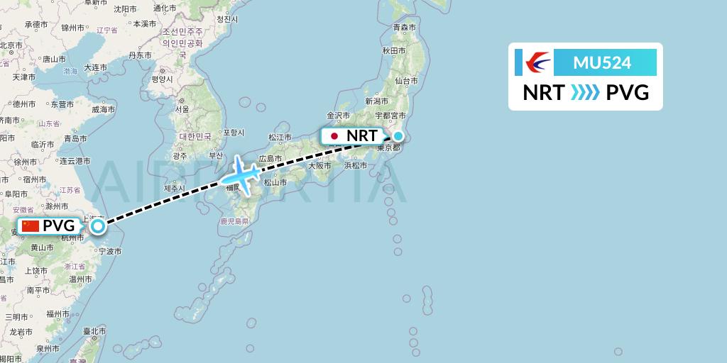 MU524 China Eastern Airlines Flight Map: Tokyo to Shanghai