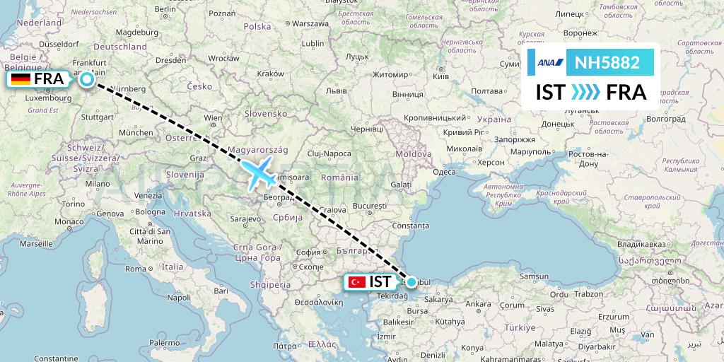 NH5882 All Nippon Airways Flight Map: Istanbul to Frankfurt