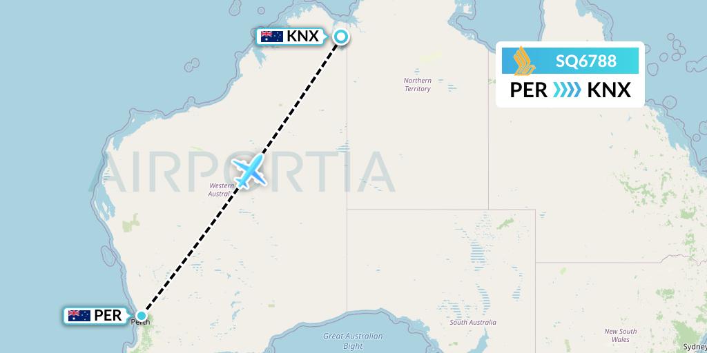 SQ6788 Singapore Airlines Flight Map: Perth to Kununurra