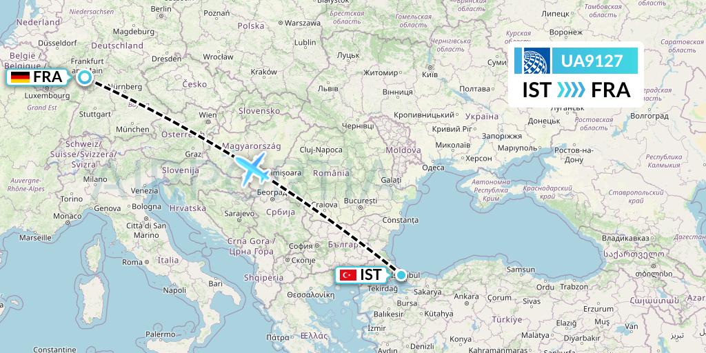 UA9127 United Airlines Flight Map: Istanbul to Frankfurt
