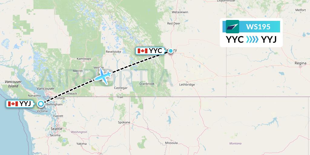 WS195 WestJet Flight Map: Calgary to Victoria