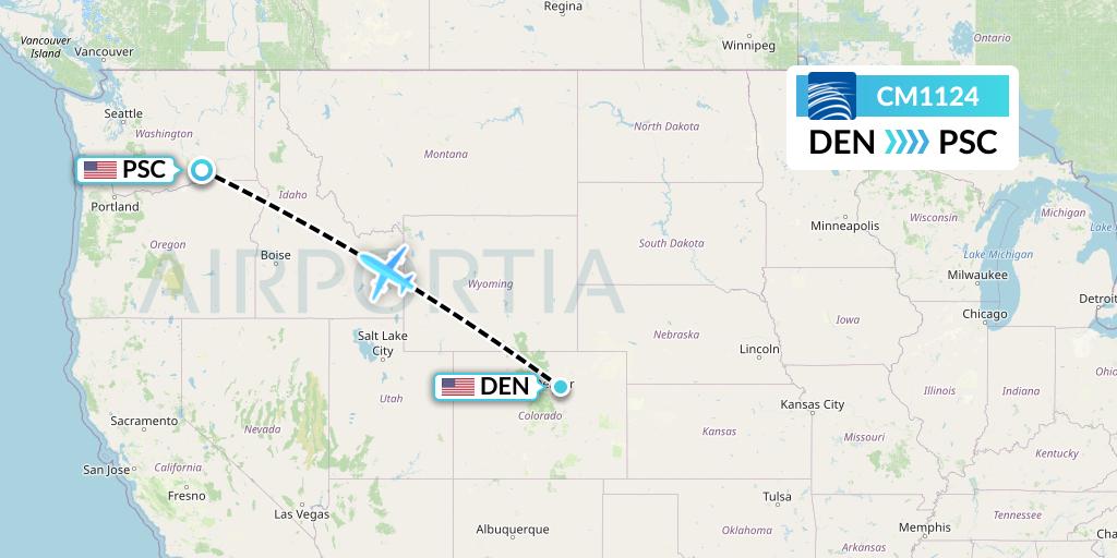 CM1124 Copa Airlines Flight Map: Denver to Pasco