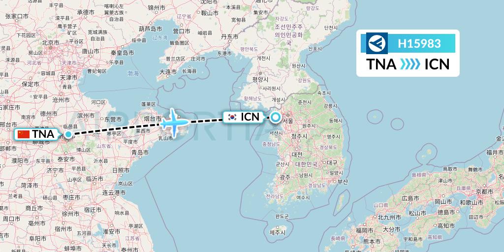 H15983 Hahn Air Systems Flight Map: Jinan to Seoul