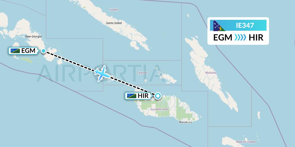 IE347 Solomon Airlines Flight Map: Sege to Honiara