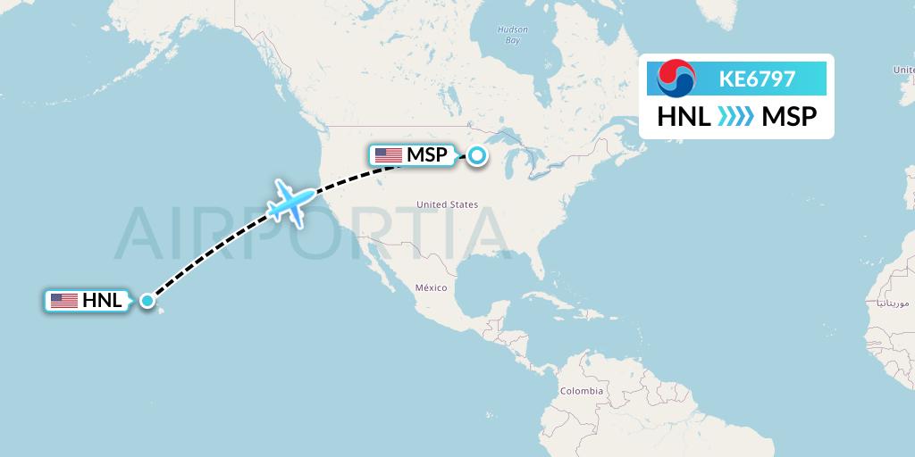 KE6797 Korean Air Flight Map: Honolulu to Minneapolis