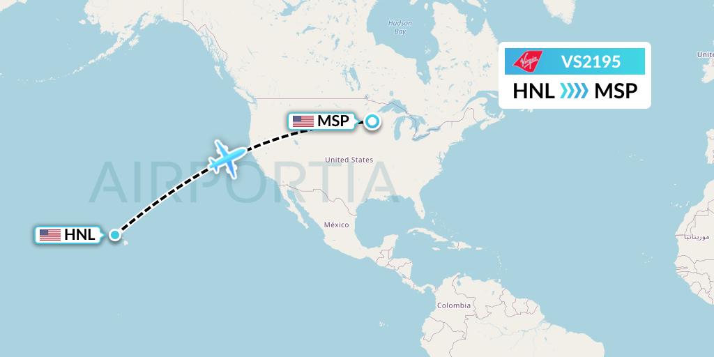 VS2195 Virgin Atlantic Airways Flight Map: Honolulu to Minneapolis