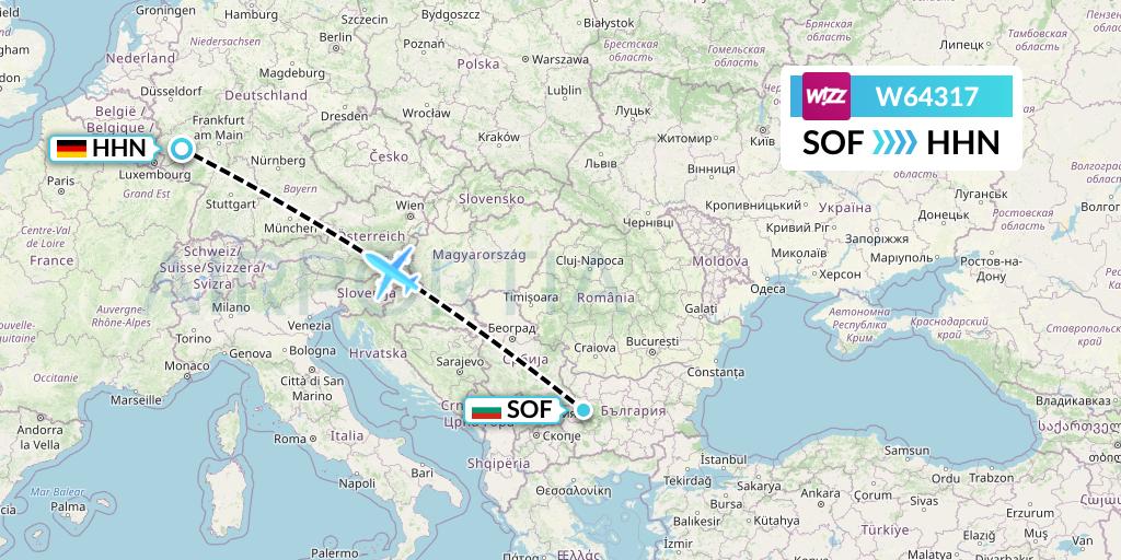 W64317 Wizz Air Flight Map: Sofia to Hahn