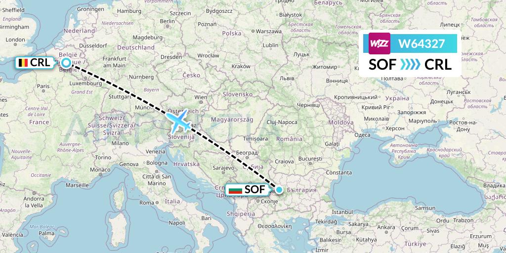 W64327 Wizz Air Flight Map: Sofia to Brussels