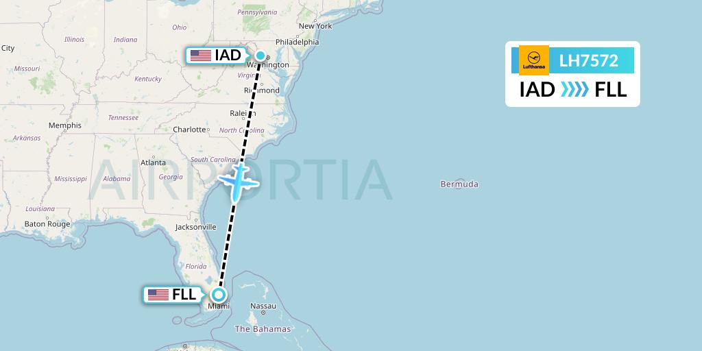 LH7572 Lufthansa Flight Map: Washington to Fort Lauderdale