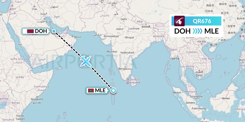 QR676 Qatar Airways Flight Map: Doha to Male