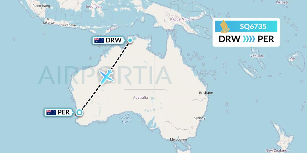 SQ6735 Singapore Airlines Flight Map: Darwin to Perth