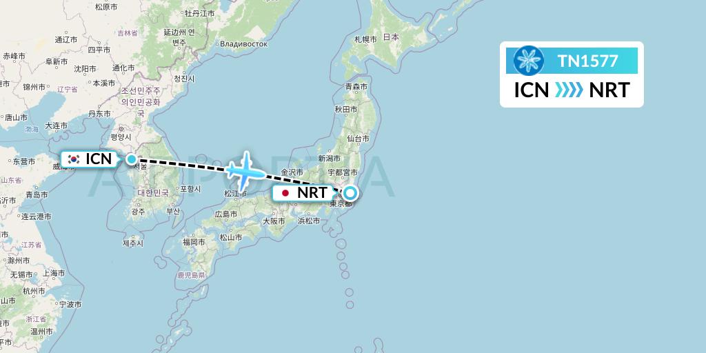 TN1577 Air Tahiti Nui Flight Map: Seoul to Tokyo