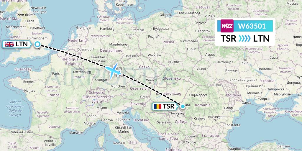 W63501 Wizz Air Flight Map: Timisoara to London