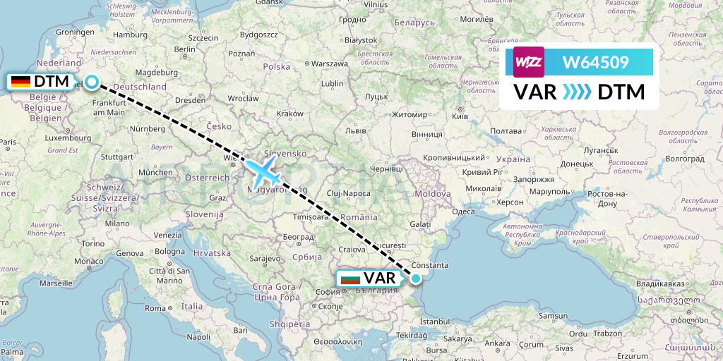 W64509 Wizz Air Flight Map: Varna to Dortmund