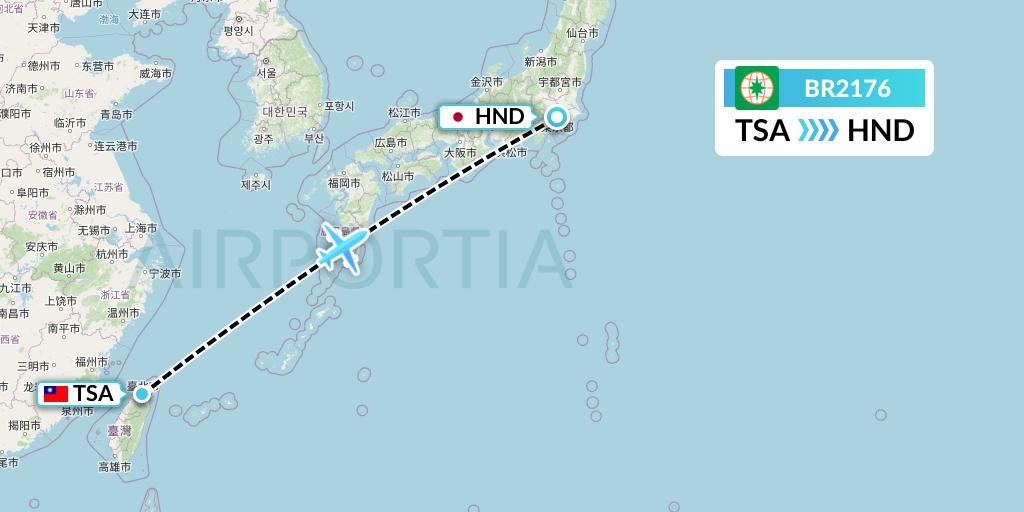 BR2176 EVA Air Flight Map: Taipei to Tokyo