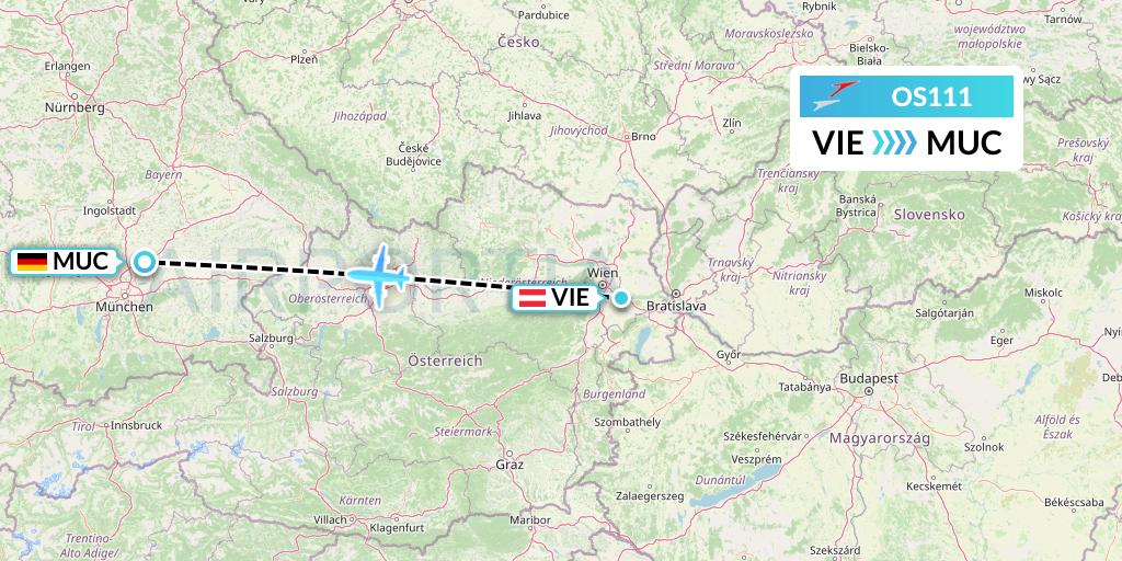 OS111 Austrian Airlines Flight Map: Vienna to Munich