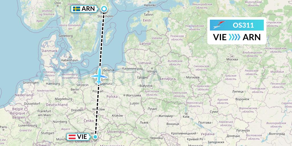 OS311 Austrian Airlines Flight Map: Vienna to Stockholm