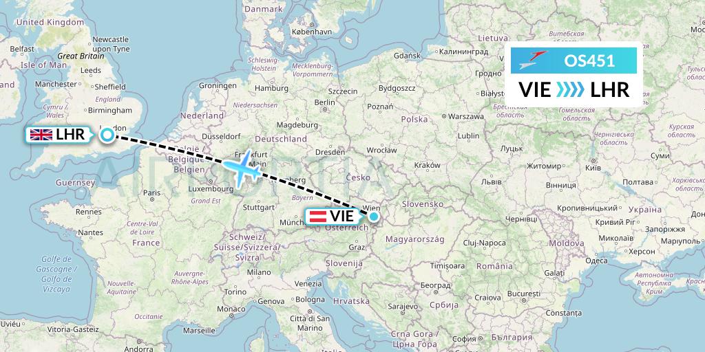 OS451 Austrian Airlines Flight Map: Vienna to London
