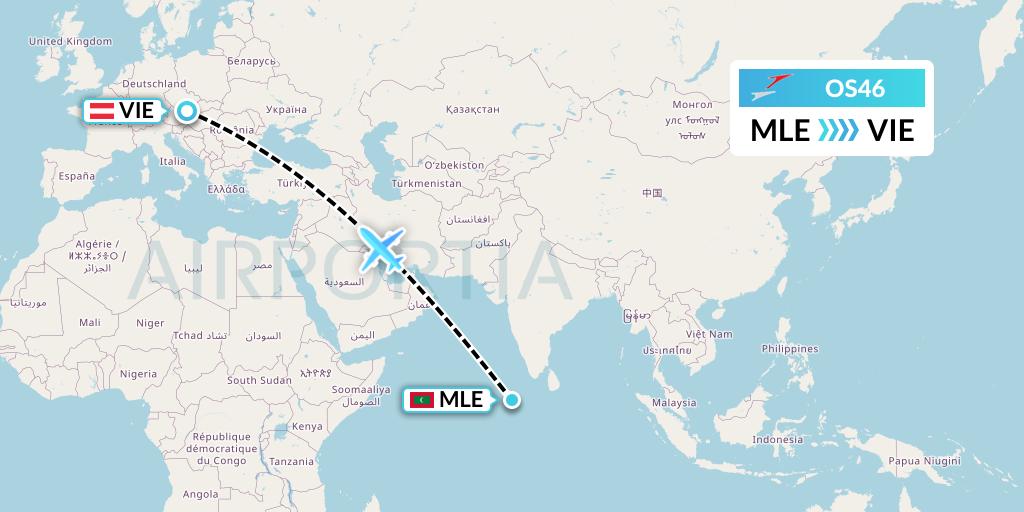 OS46 Austrian Airlines Flight Map: Male to Vienna