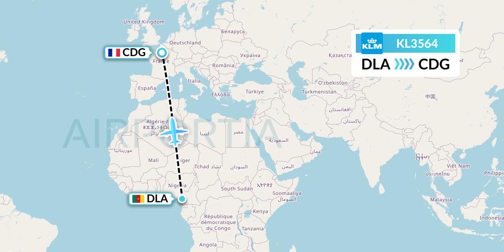 KL3564 KLM Flight Map: Douala to Paris