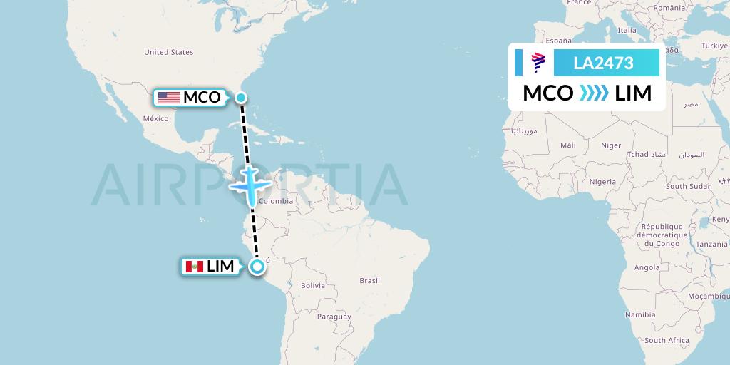 LA2473 LAN Airlines Flight Map: Orlando to Lima