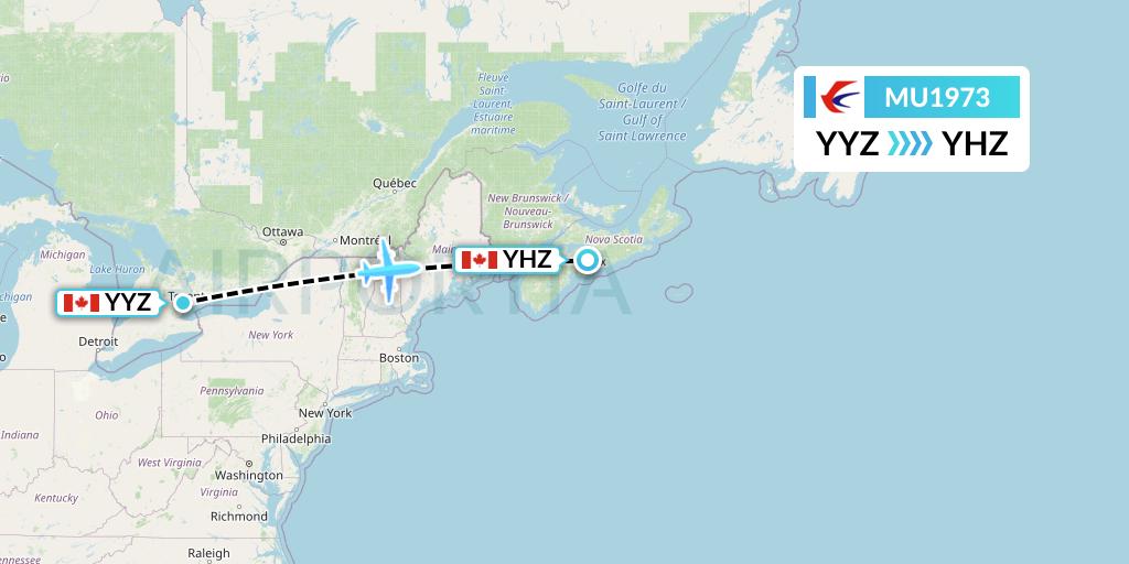 MU1973 China Eastern Airlines Flight Map: Toronto to Halifax