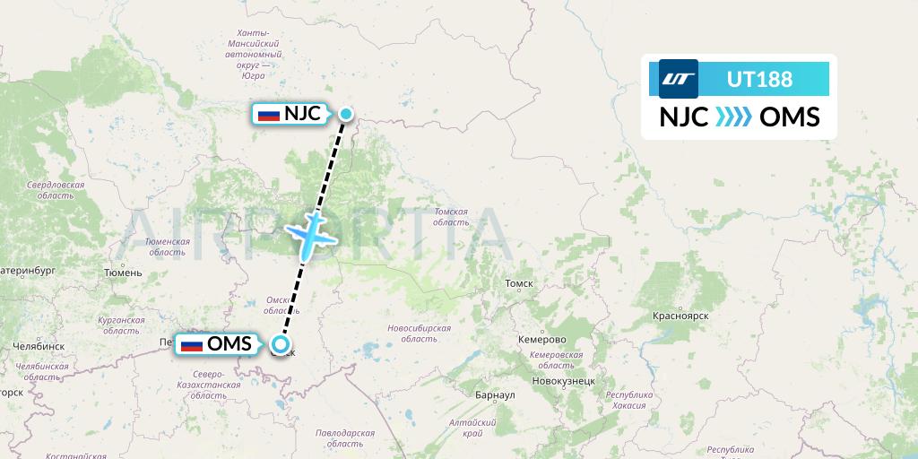 UT188 UTair Flight Map: Nizhnevartovsk to Omsk