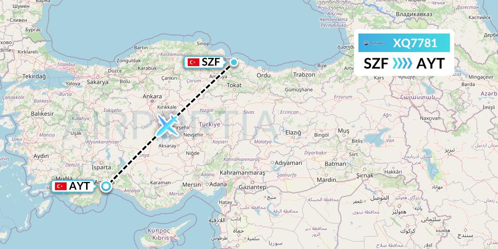 XQ7781 SunExpress Flight Map: Samsun to Antalya
