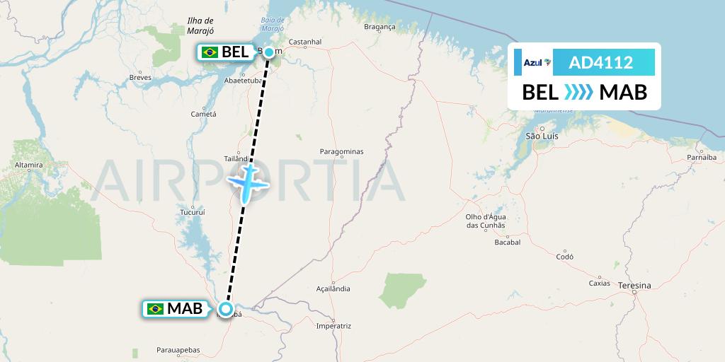 AD4112 Azul Brazilian Airlines Flight Map: Belem to Maraba