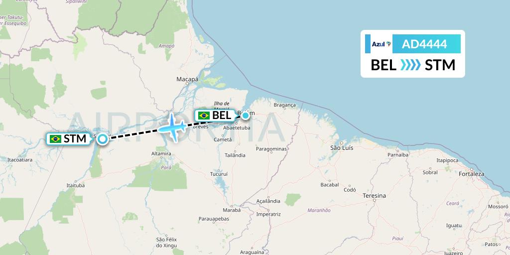 AD4444 Azul Brazilian Airlines Flight Map: Belem to Santarem