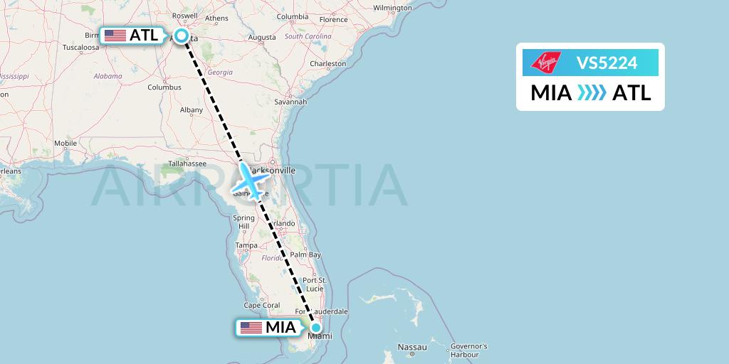 VS5224 Virgin Atlantic Airways Flight Map: Miami to Atlanta
