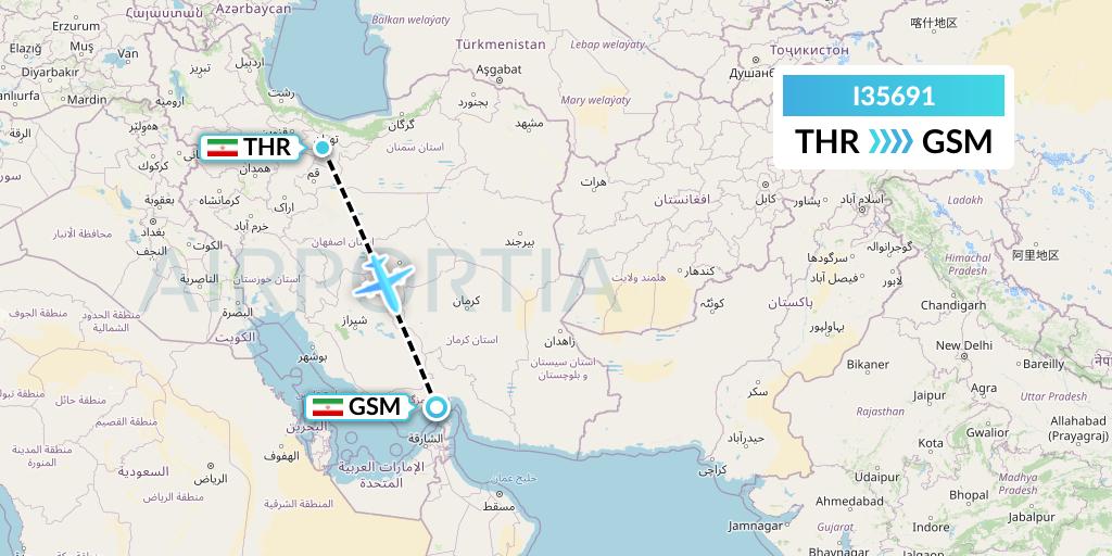 I35691 ATA Airlines Flight Map: Tehran to Qeshm Island