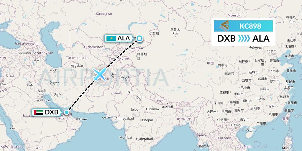 KC898 Air Astana Flight Map: Dubai to Almaty