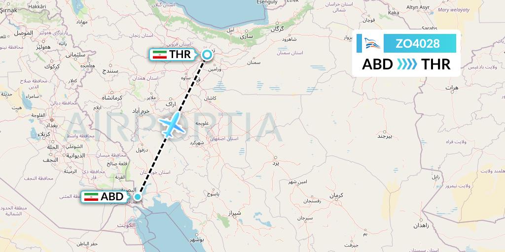 ZO4028 Zagros Airlines Flight Map: Abadan to Tehran