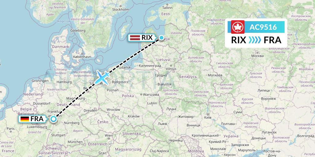 AC9516 Air Canada Flight Map: Riga to Frankfurt