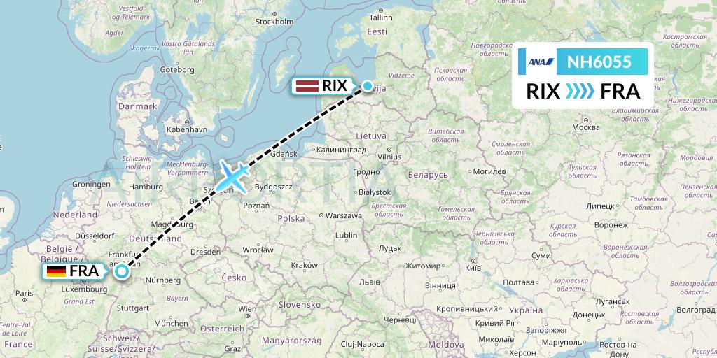 NH6055 All Nippon Airways Flight Map: Riga to Frankfurt