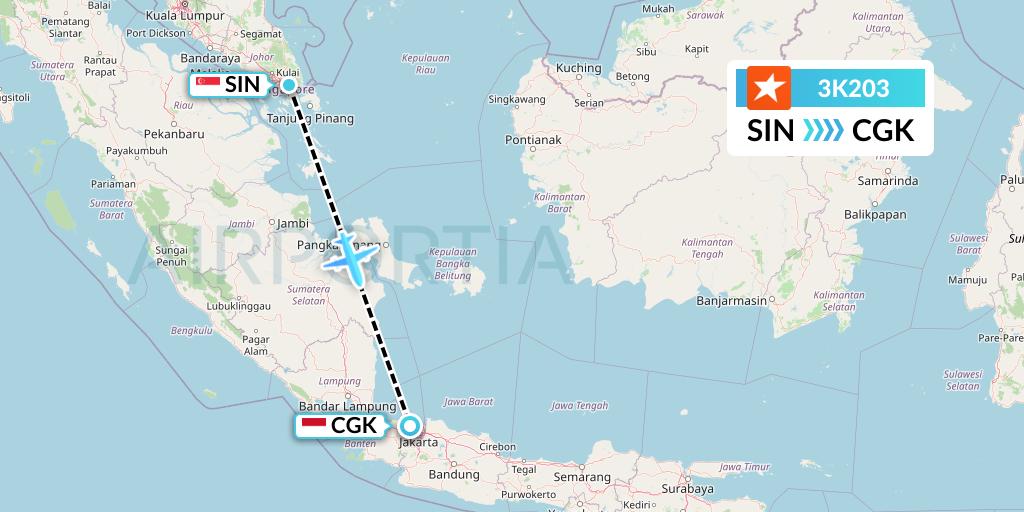 3K203 Jetstar Asia Flight Map: Singapore to Jakarta