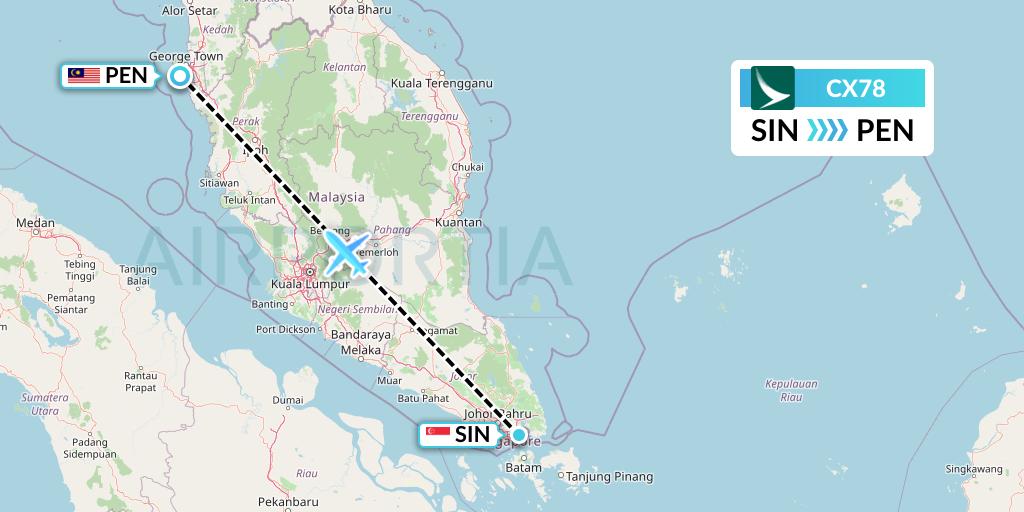CX78 Cathay Pacific Flight Map: Singapore to Penang